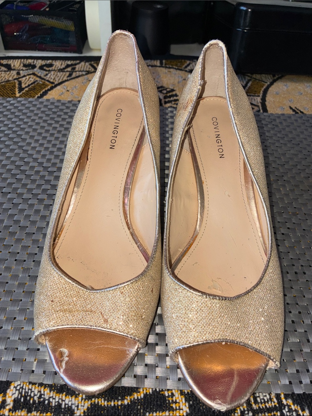 Covington Gold Shimmer Peep-Toe Flats